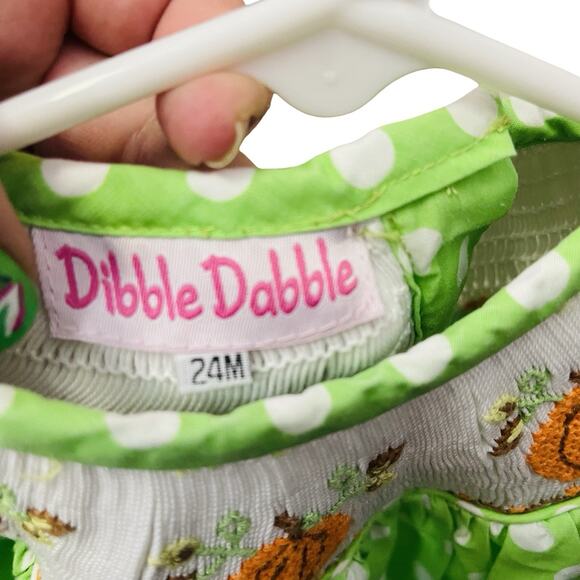 Dibble Dabble Girls 24 Month Boutique Smocked Green Pumpkin Dress Fall - Picture 7 of 7